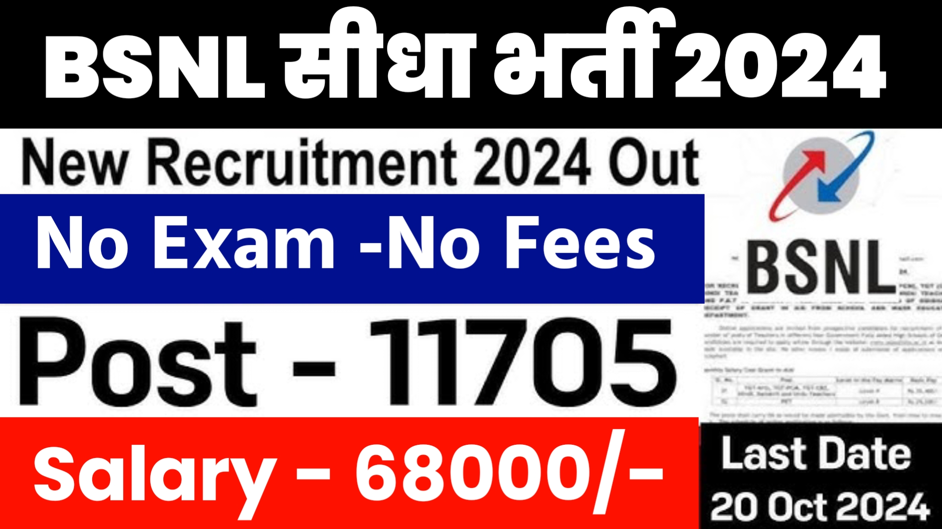 BSNL 11700 Posts out BSNL Recruitment